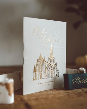 Luxury gold foiled Order of Service illustrated Glasgow Cathedral