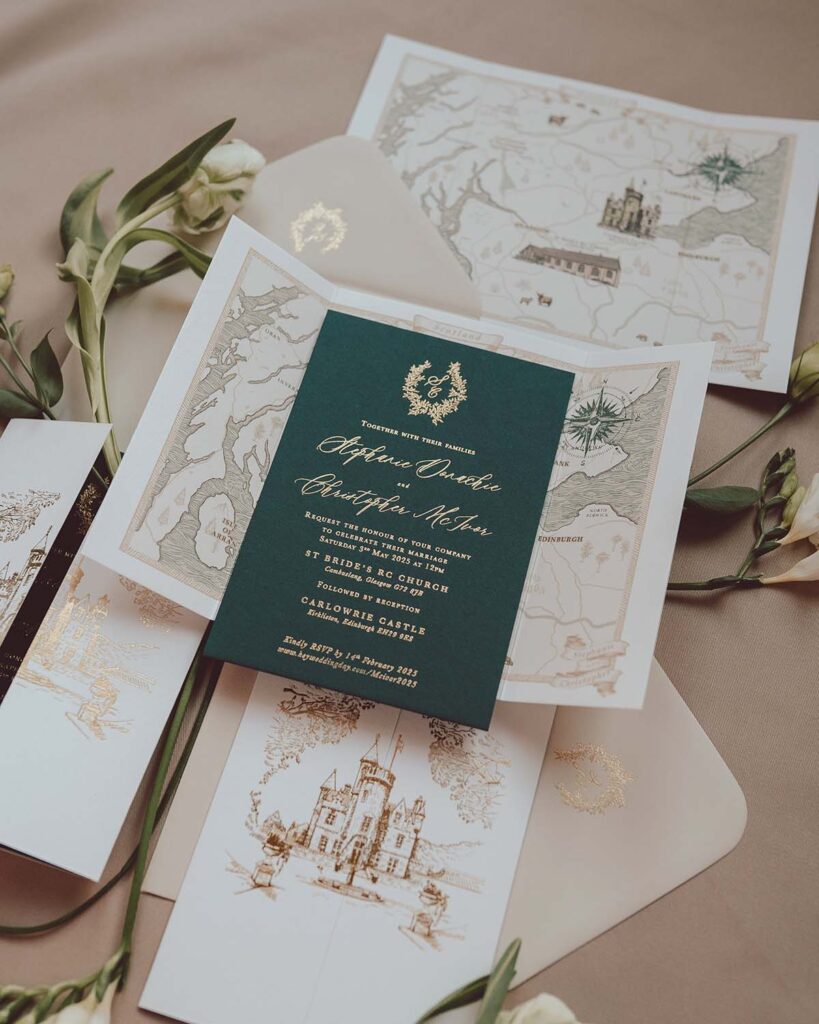Luxury wedding invitations map scotland