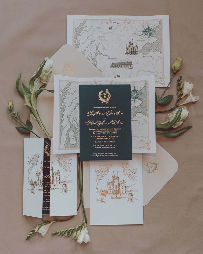 Luxury illustrated wedding invitations
