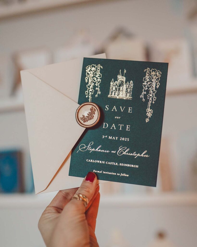 Save the Dates Carlowrie Castle Edinburgh Wedding