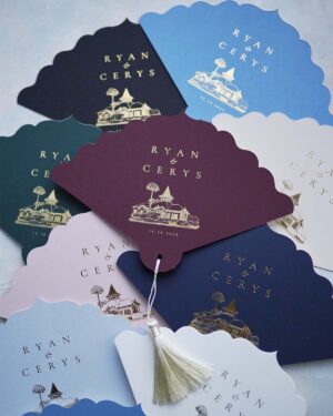 Gold foiled wedding fans
