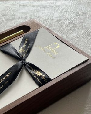 Gold-foiled Personal Notecard Set with Wooden Holder