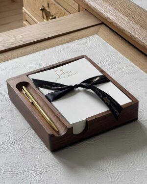 Gold-foiled Personal Notecard Set with Wooden Holder